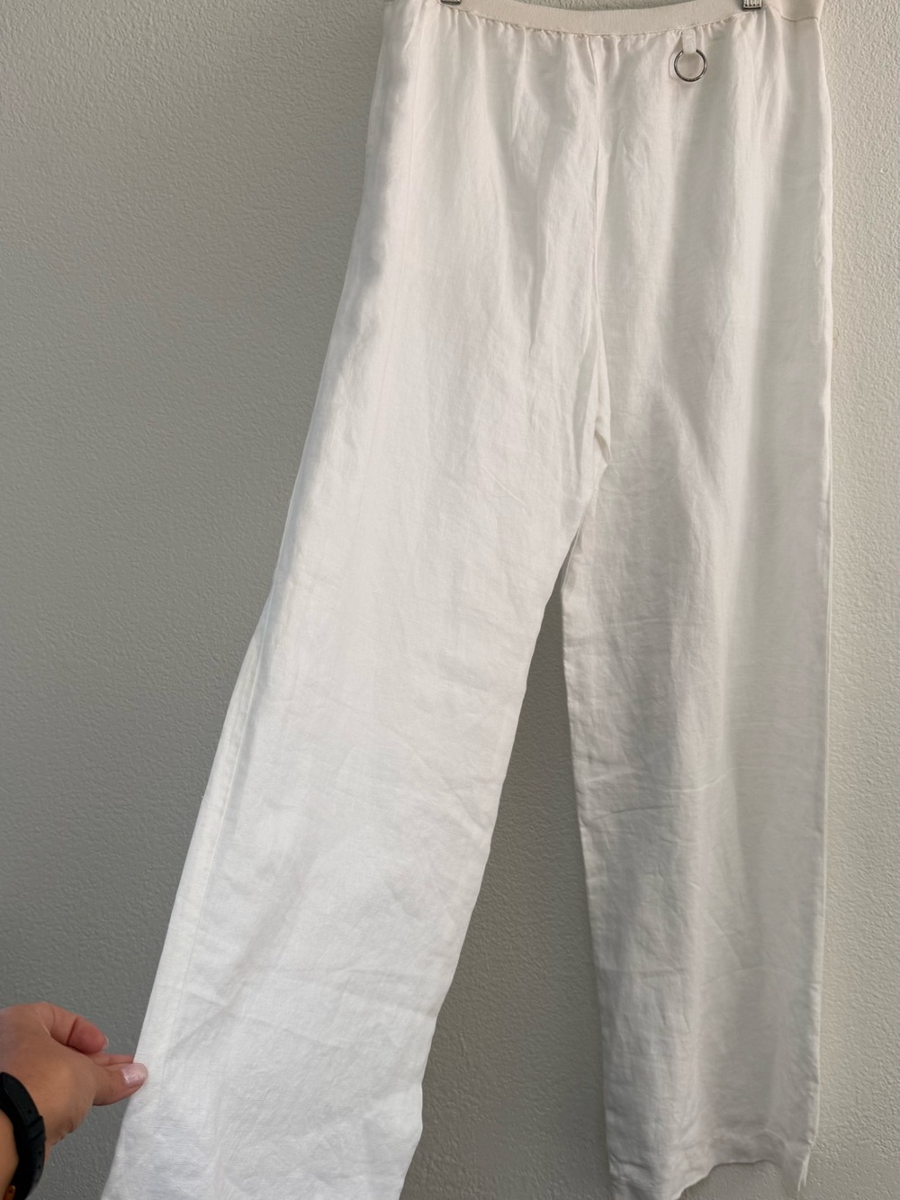 White Wide-Leg Linen Pants - Picture 3 of 4
